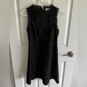 Black faux velvet lace dress